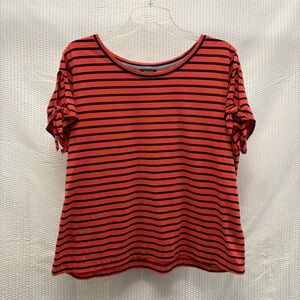 Nautica Tie Sleeve Blouse Top Women’s XXL Red and NavyCotton Striped Tee Shirt